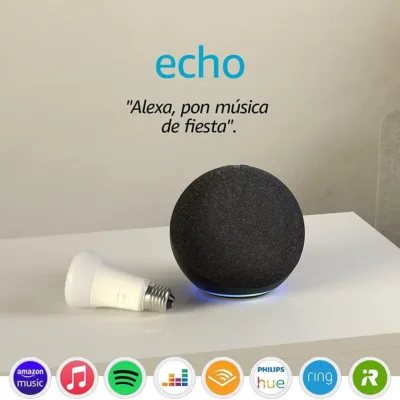 Echo (4.ª generación) | Sonido de alta calidad | Antracita + Philips Hue Bombilla Inteligente (E27), compatible con Alexa