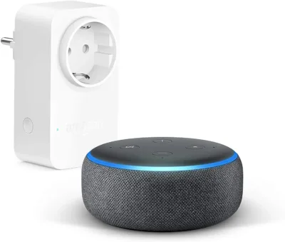 Echo Dot (3.ª generación), Tela de color antracita + Amazon Smart Plug (enchufe inteligente WiFi), compatible con Alexa - Kit de inicio de Hogar digital por solo 28,99€
