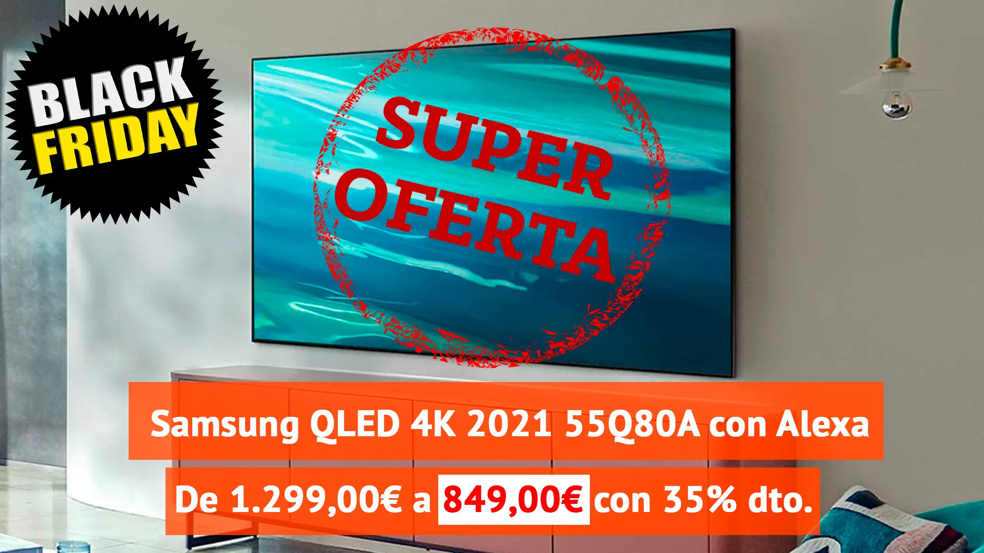 849€ -35% dto. sobre 1.299€- Smart TV de 55″ Samsung QLED 4K 2021 55Q80A Black Friday anticipado