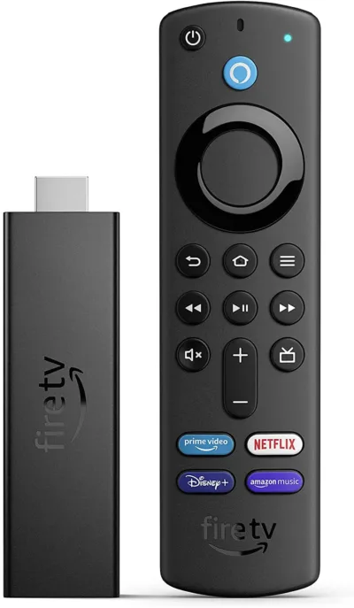 Te presentamos el Fire TV Stick 4K Max con Wi-Fi 6 y mando por voz Alexa (incluye controles para el televisor).