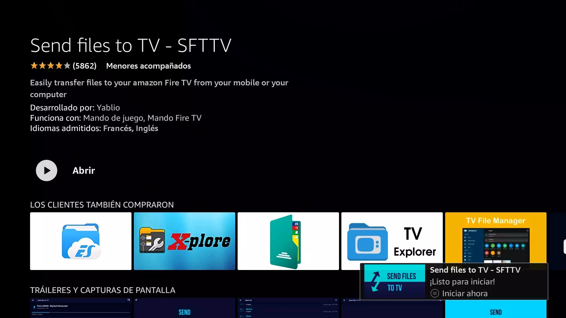 Abrir Sent file to TV SFTTV una vez descargado del appstore del Fire TV Stick 4K Max