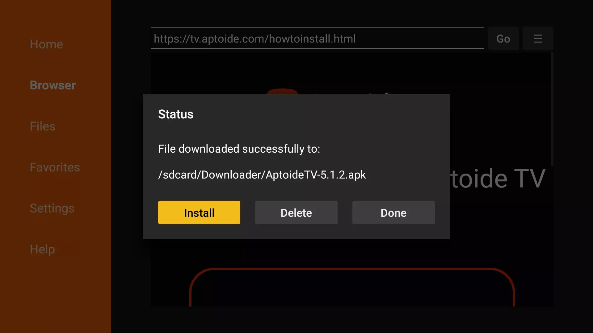 Ahora con el permiso activo el install del downloader instalará la app en el Fire TV Stick
