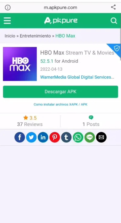 Bajar el apk de la app HBO Max en nuestro móvil android