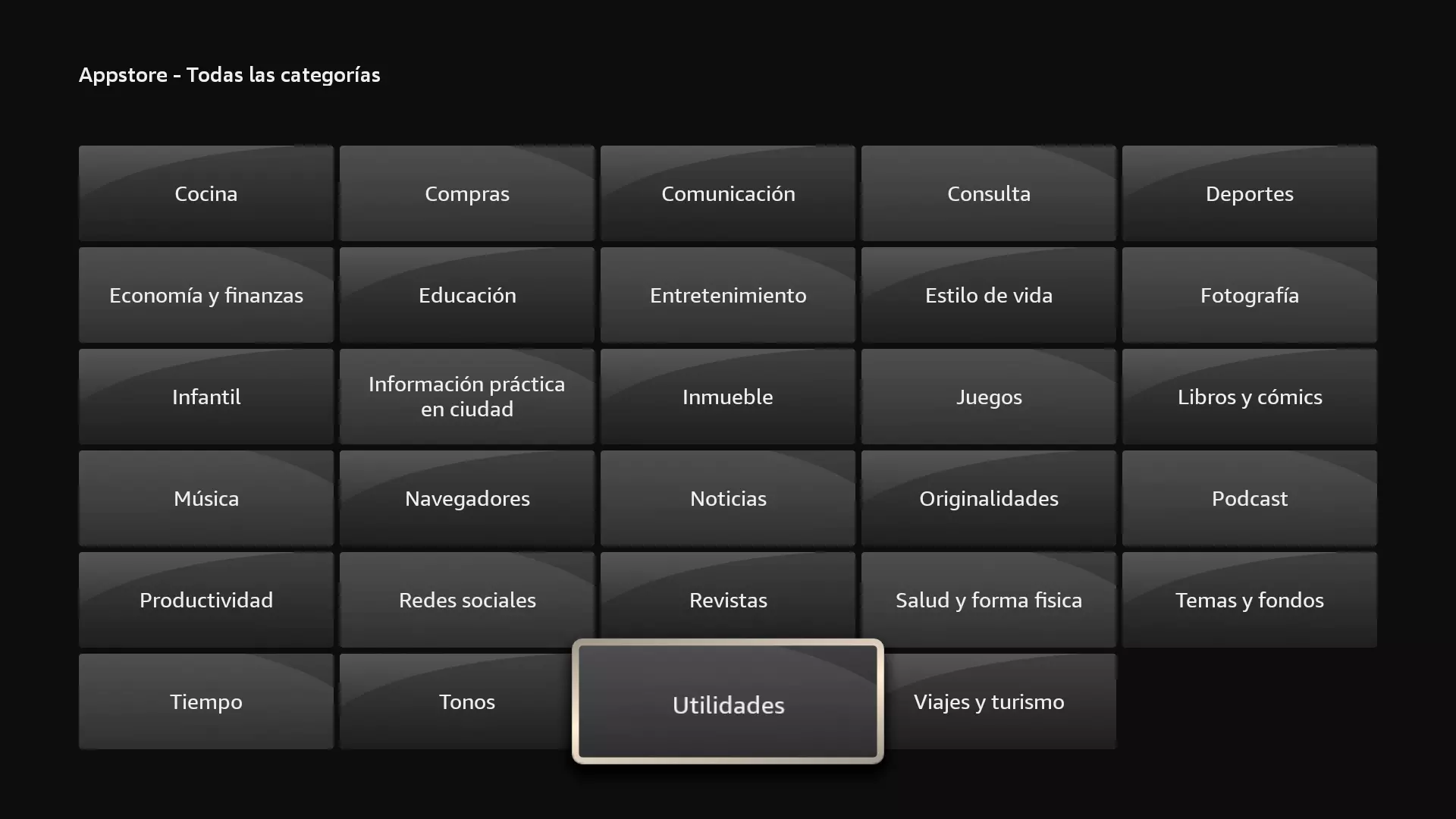 Categoría Utilidades en el appstore del Fire TV Stick 4K Max