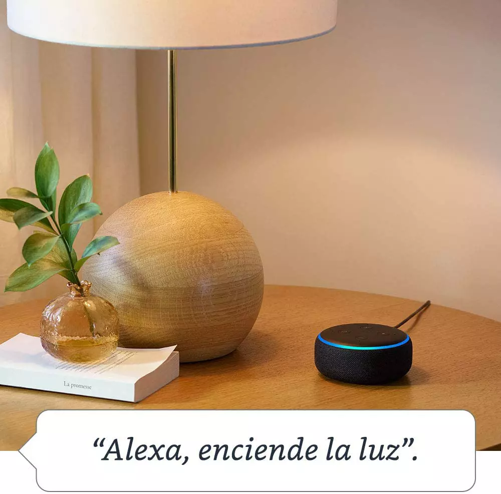 Echo Dot (3.ª generación) - Altavoz inteligente con Alexa, tela de color antracita | Alexa enciende la luz