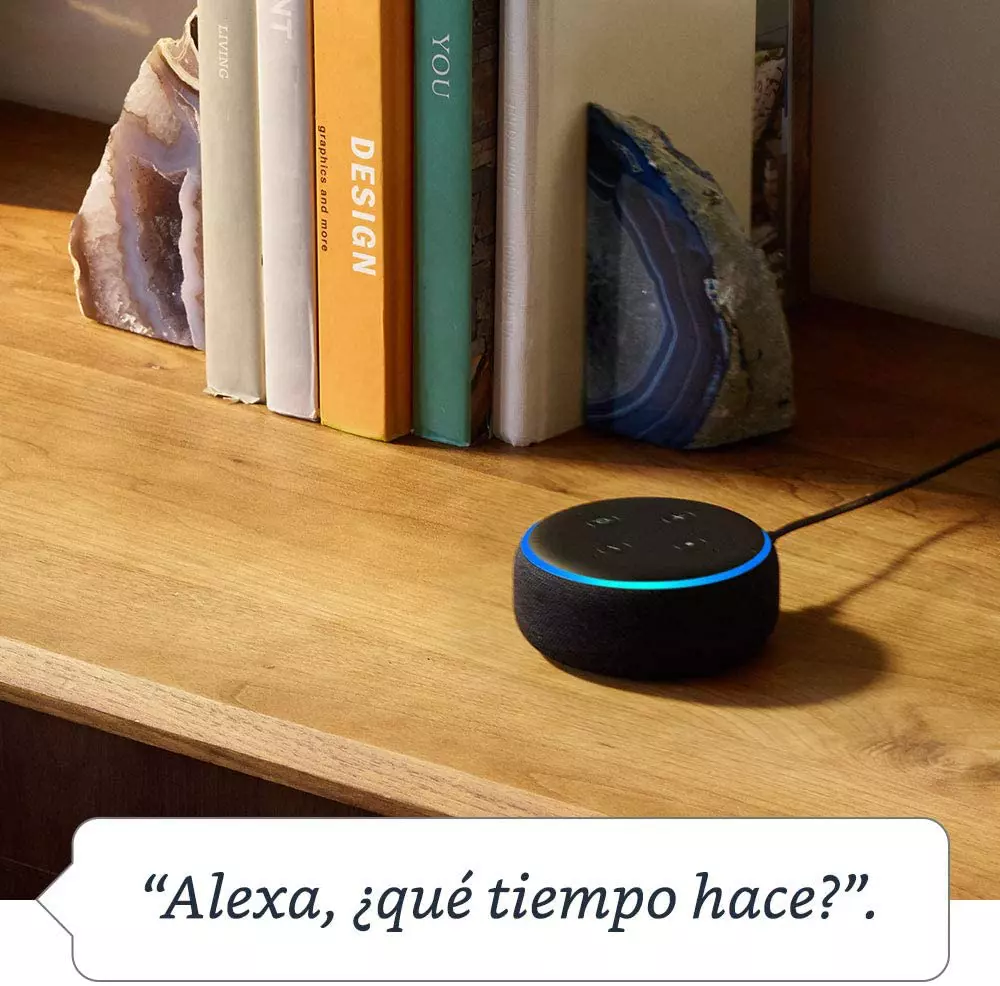 Echo Dot (3.ª generación) - Altavoz inteligente con Alexa, tela de color antracita | Alexa que tiempo hace