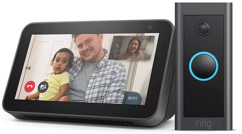 Echo Show 5 (2.ª generación, modelo de 2021) + Ring Video Doorbell Wired de Amazon, compatible con Alexa, Antracita - Día de la Madre