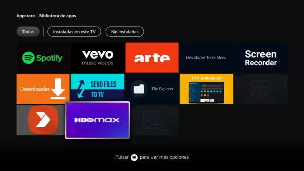 HBO Max instalado en el Fire TV Stick en la biblioteca de apps