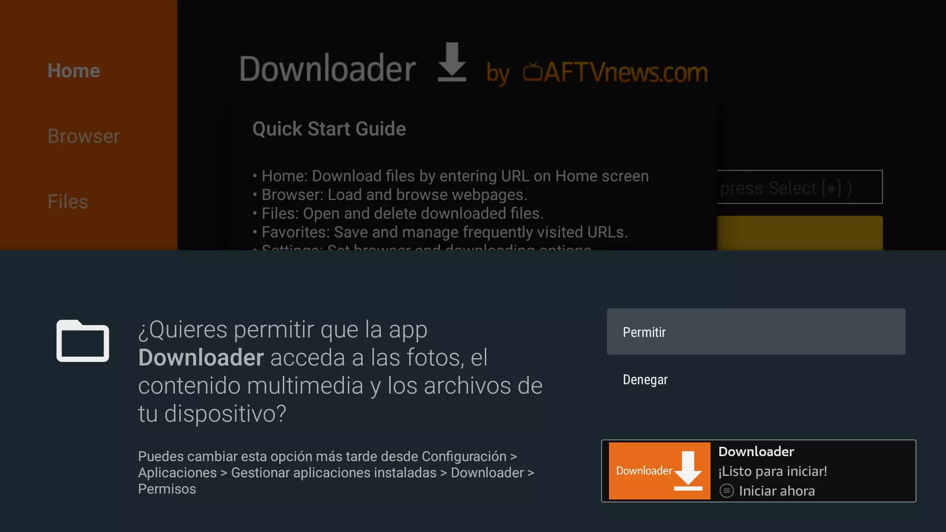 Permitir a Downloader acceder a los archivos del Fire TV Stick