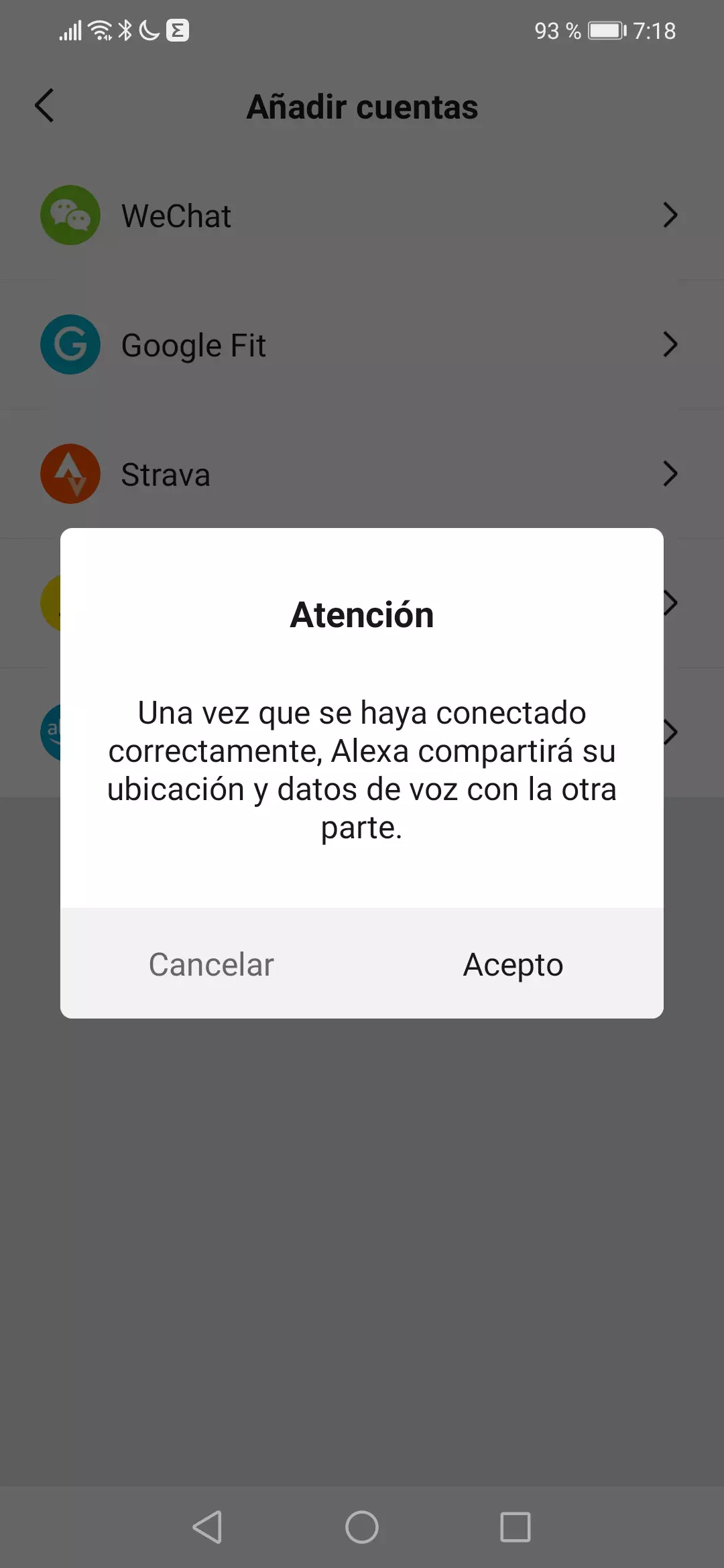 Aviso por compartir datos de Alexa de ubicación y voz con la app Zepp