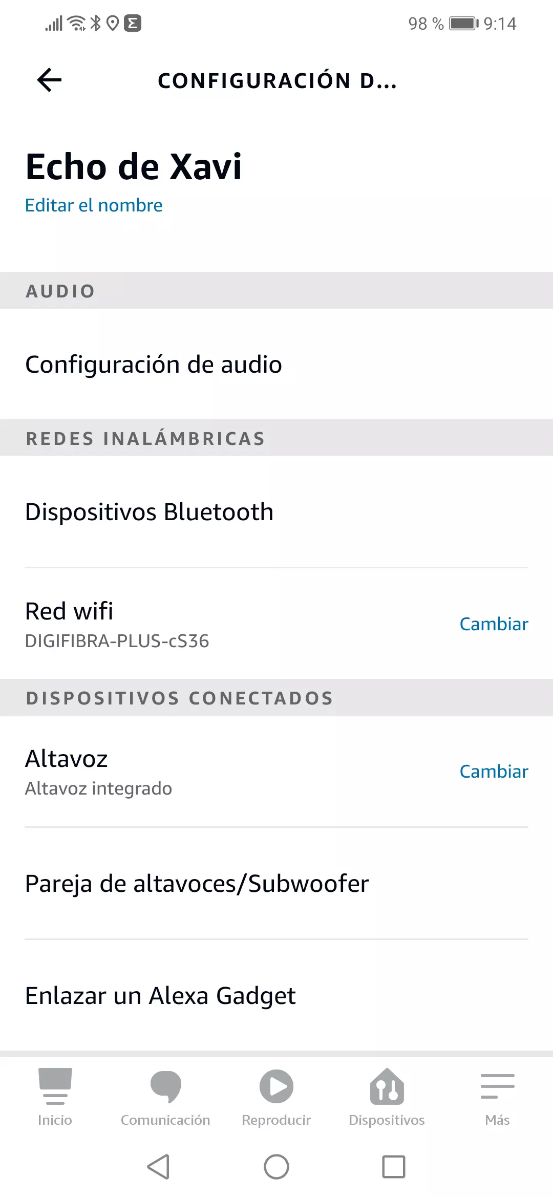 Cómo cambiar la wifi de tu dispositivo Echo - 5 - Selecciona Cambiar en Red Wifi en redes inalámbricas