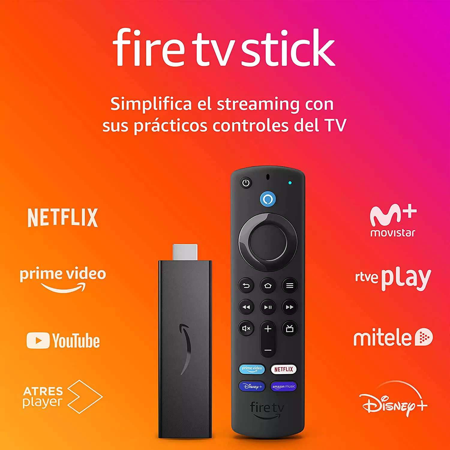 Oferta Especial Fire TV Stick con mando por voz Alexa (incluye controles del TV), dispositivo de streaming HD por solo 24,99€
