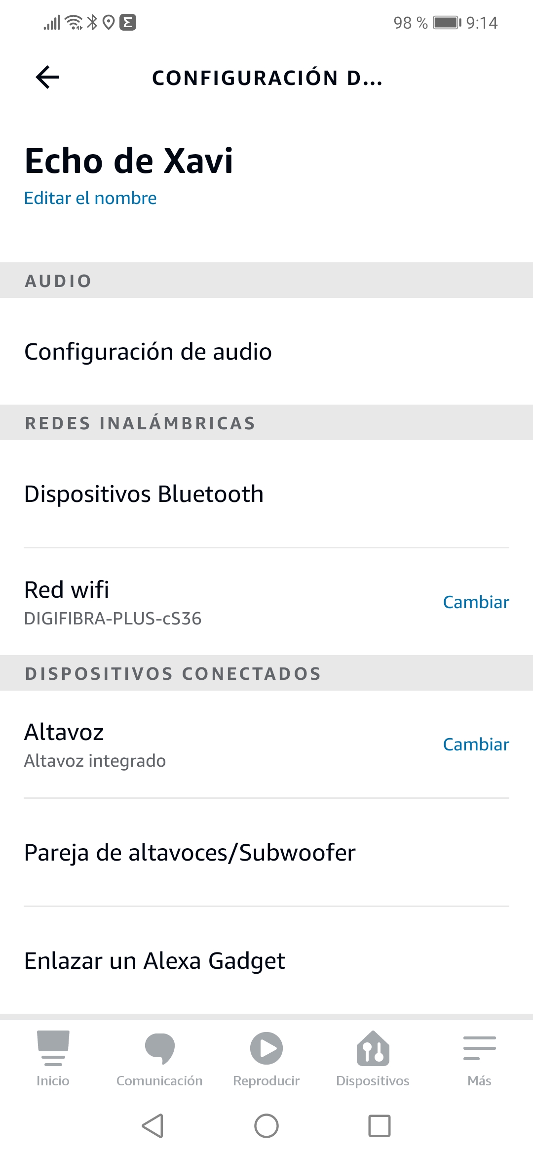 Seleccionada la wifi ya aparece el dispositivo Echo en la app Alexa disponible