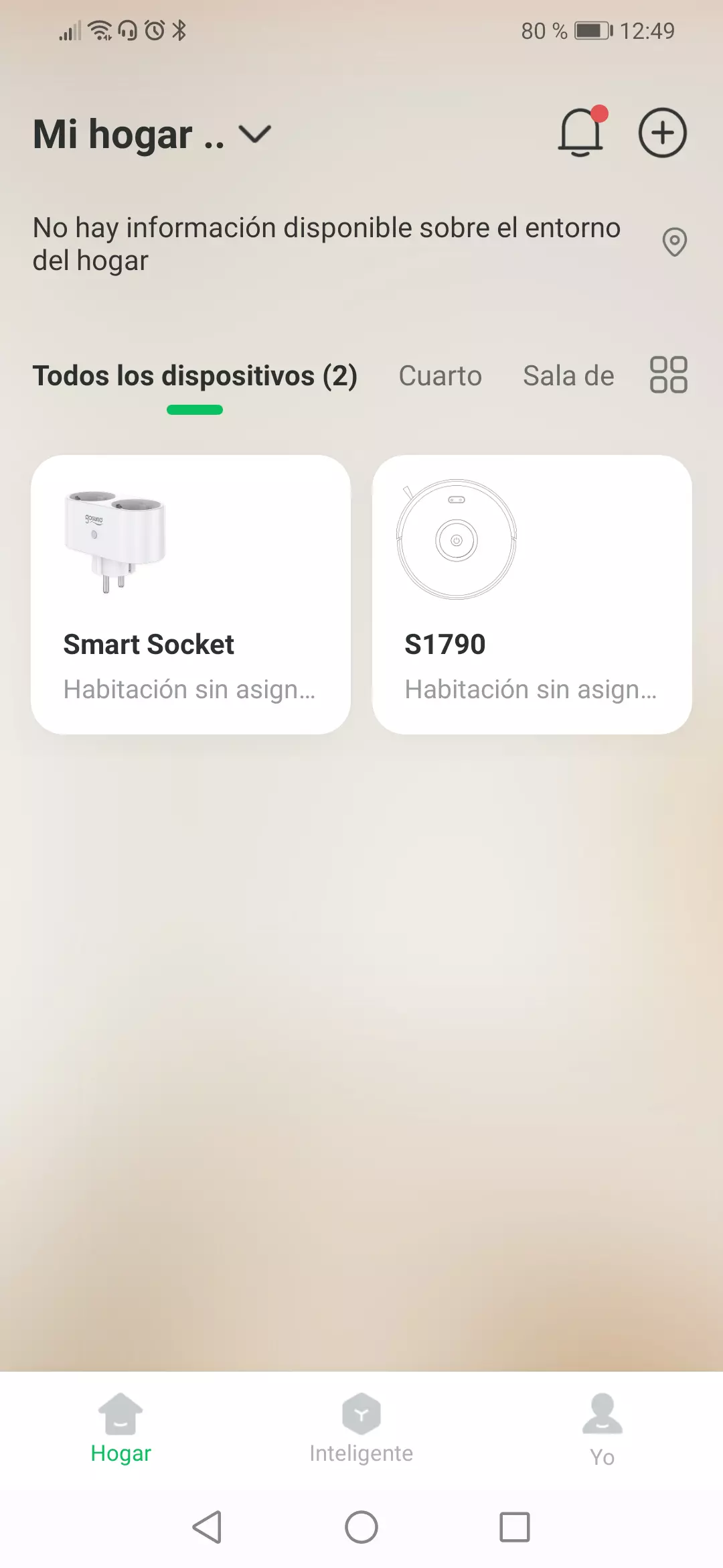 Vista de Mi Hogar en la app Gosund son el Smart Socket enchufe inteligente SP211