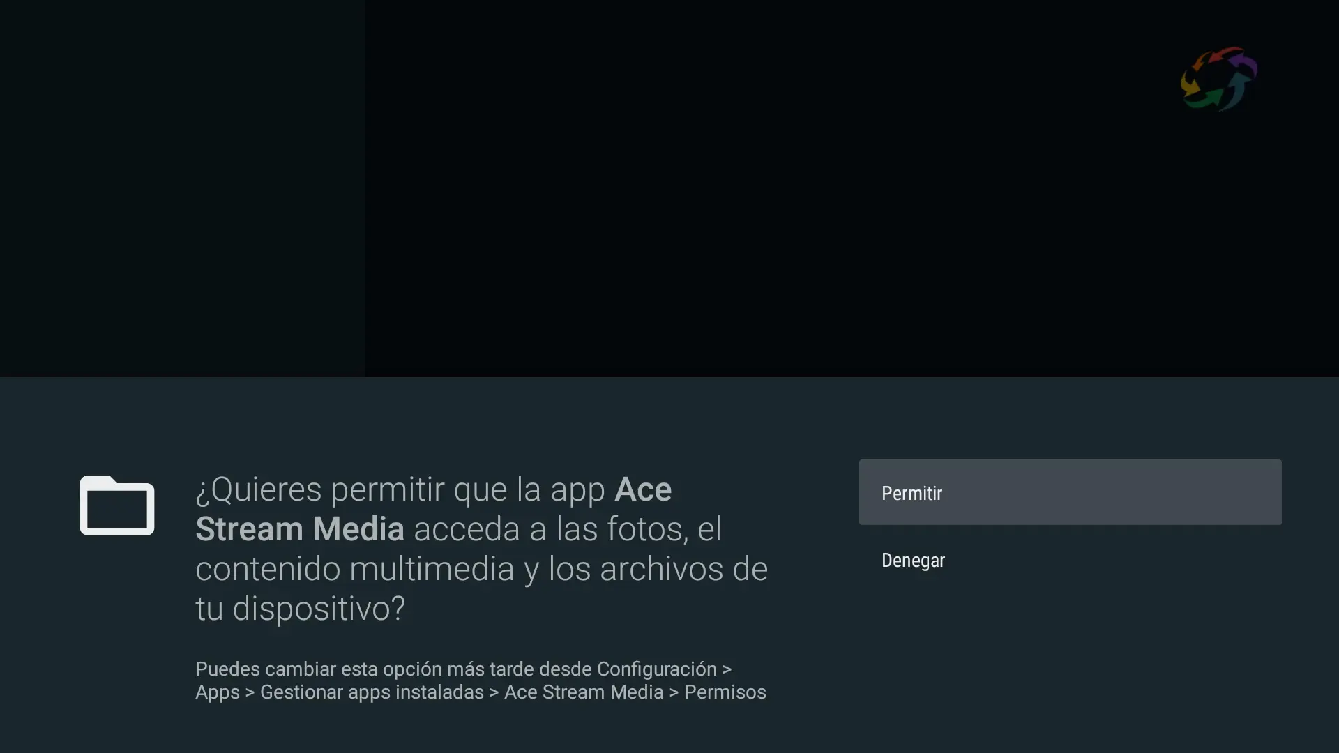18 Concesión de permisos a Ace Stream for Android para acceder a los archivos del Fire TV Stick
