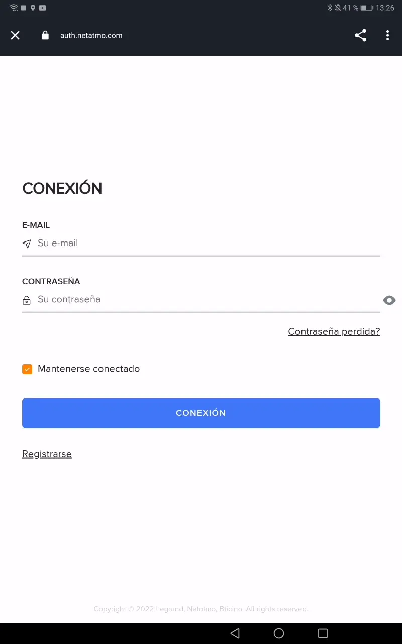 Conexión Netatmo Alexa con la petición de las credenciales de acceso