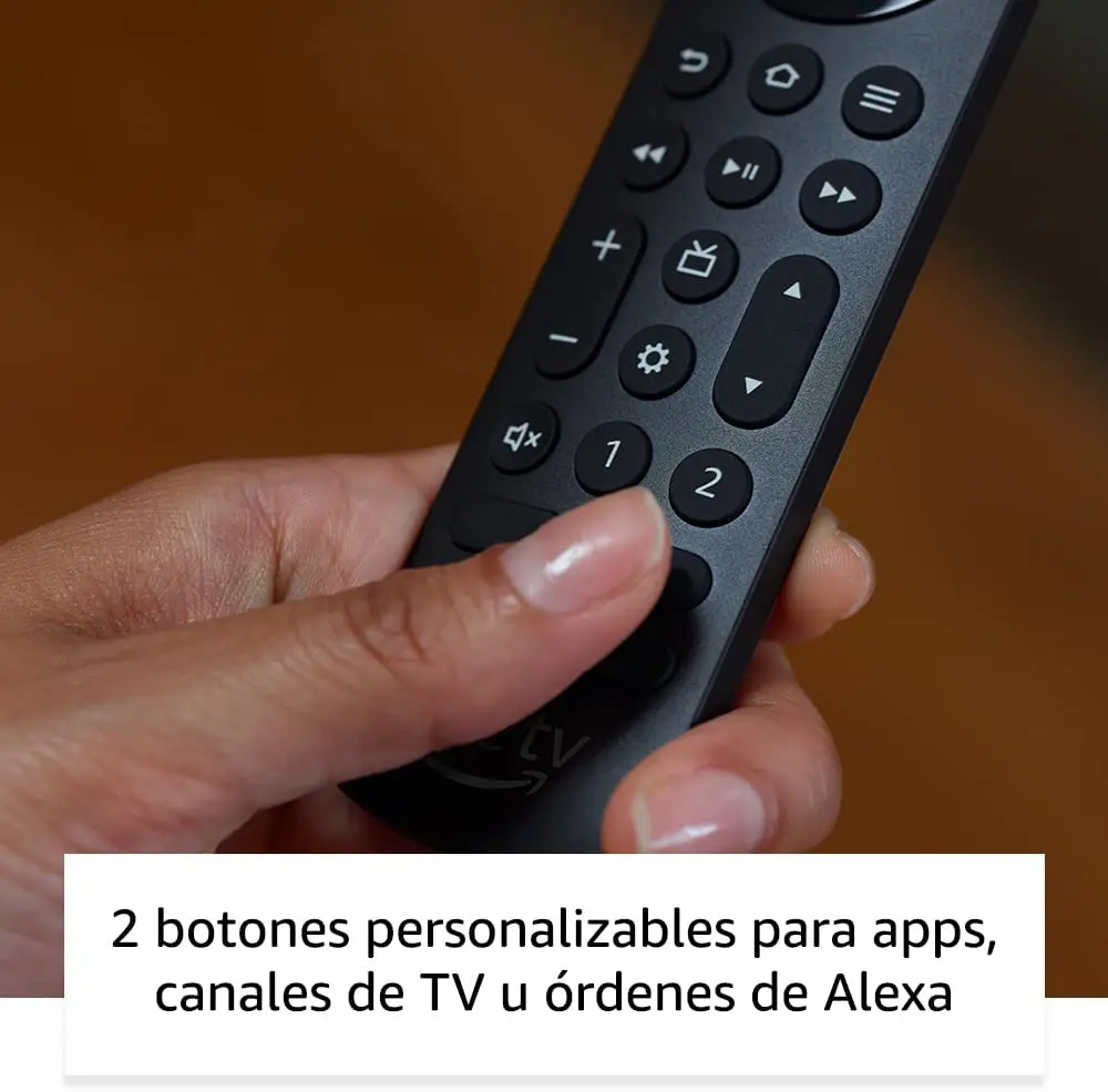 Mando por voz Alexa Pro con función de búsqueda del mando, controles de TV y botones retroiluminados para Fire TV - Con dos botones personalizables