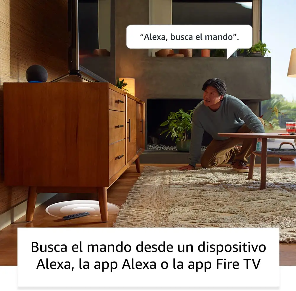 Mando por voz Alexa Pro con función de búsqueda del mando, controles de TV y botones retroiluminados para Fire TV - Ilustra función buscar mando