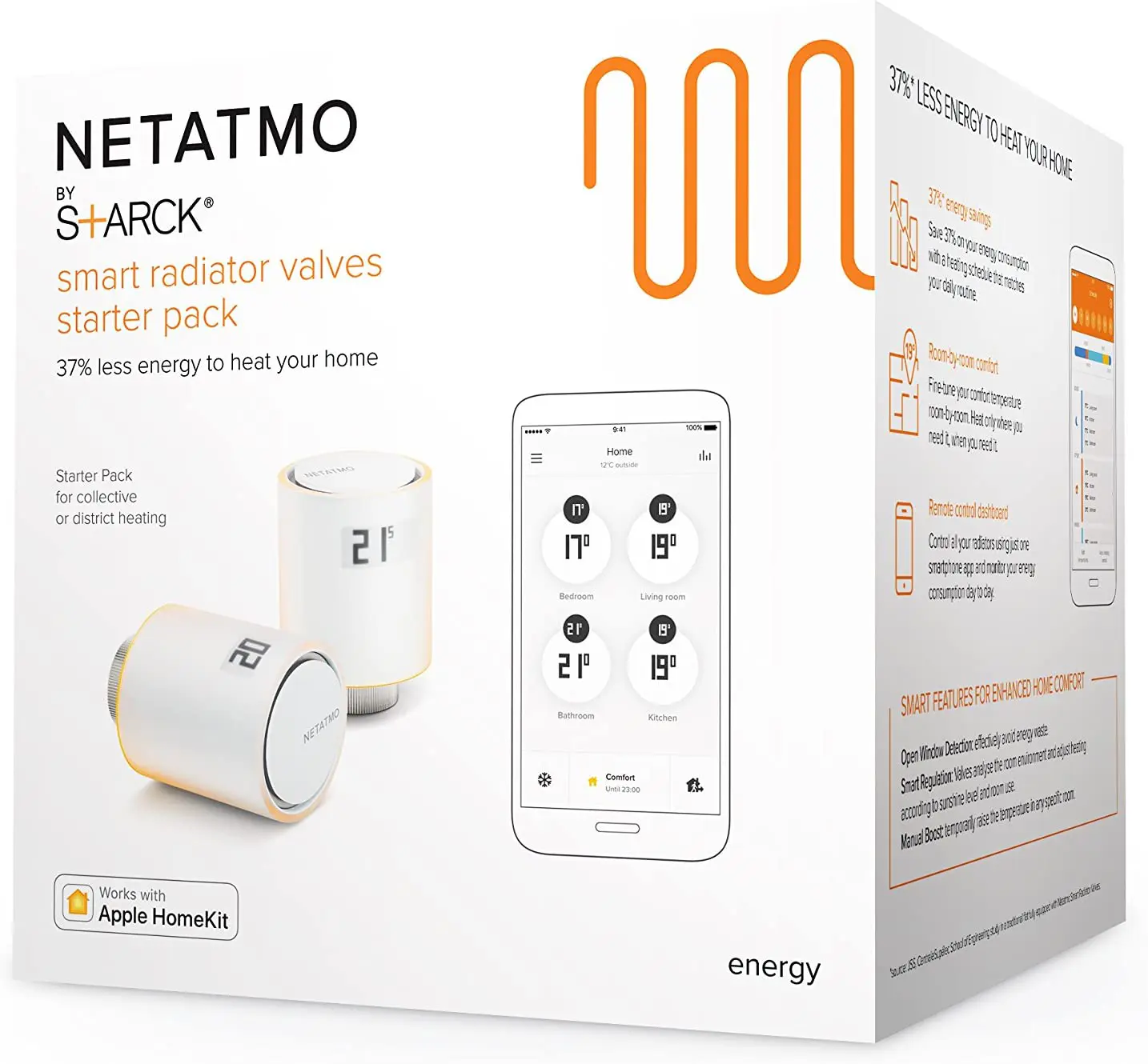 Netatmo NVP-ES Starter Pack Válvulas Wifi Inteligentes para Radiador, Paquete para calefacción colectiva - En su caja de compra
