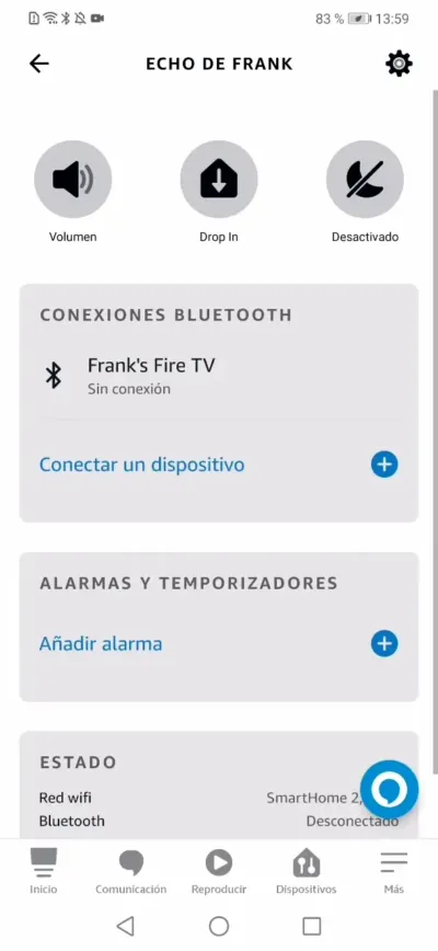 Al vincularse y conectarse en el Echo ya aparece como conectado por Bluetooth al Fire TV
