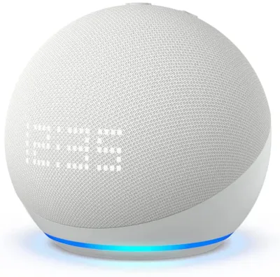 Echo Dot (5.ª generación, modelo de 2022) con reloj | Altavoz inteligente Bluetooth con reloj y Alexa | Color blanco
