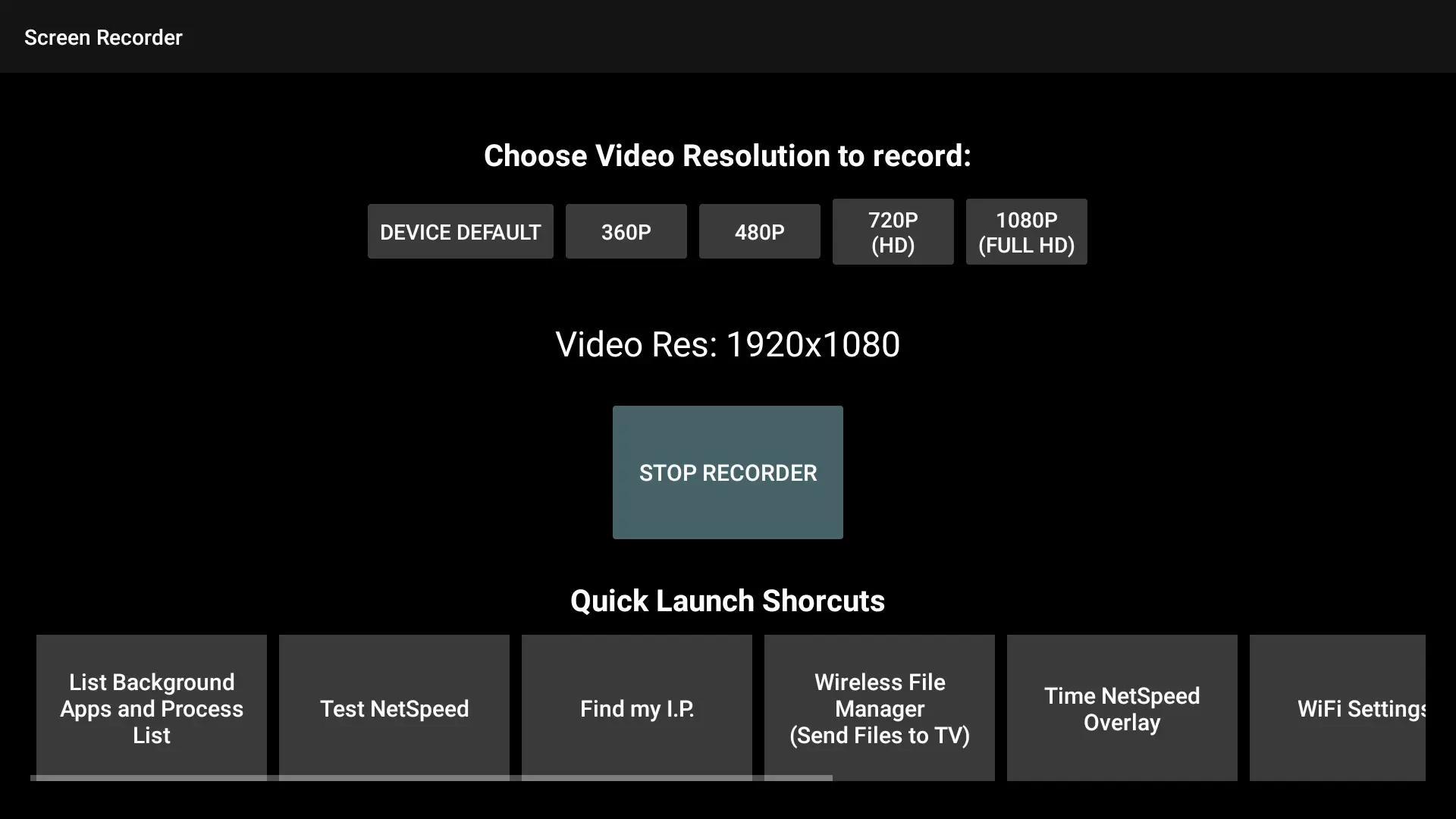 Poner a grabar en la resolución de pantalla 1920x1080 en el Screen Recorder del Xiaomi TV F2 Fire TV