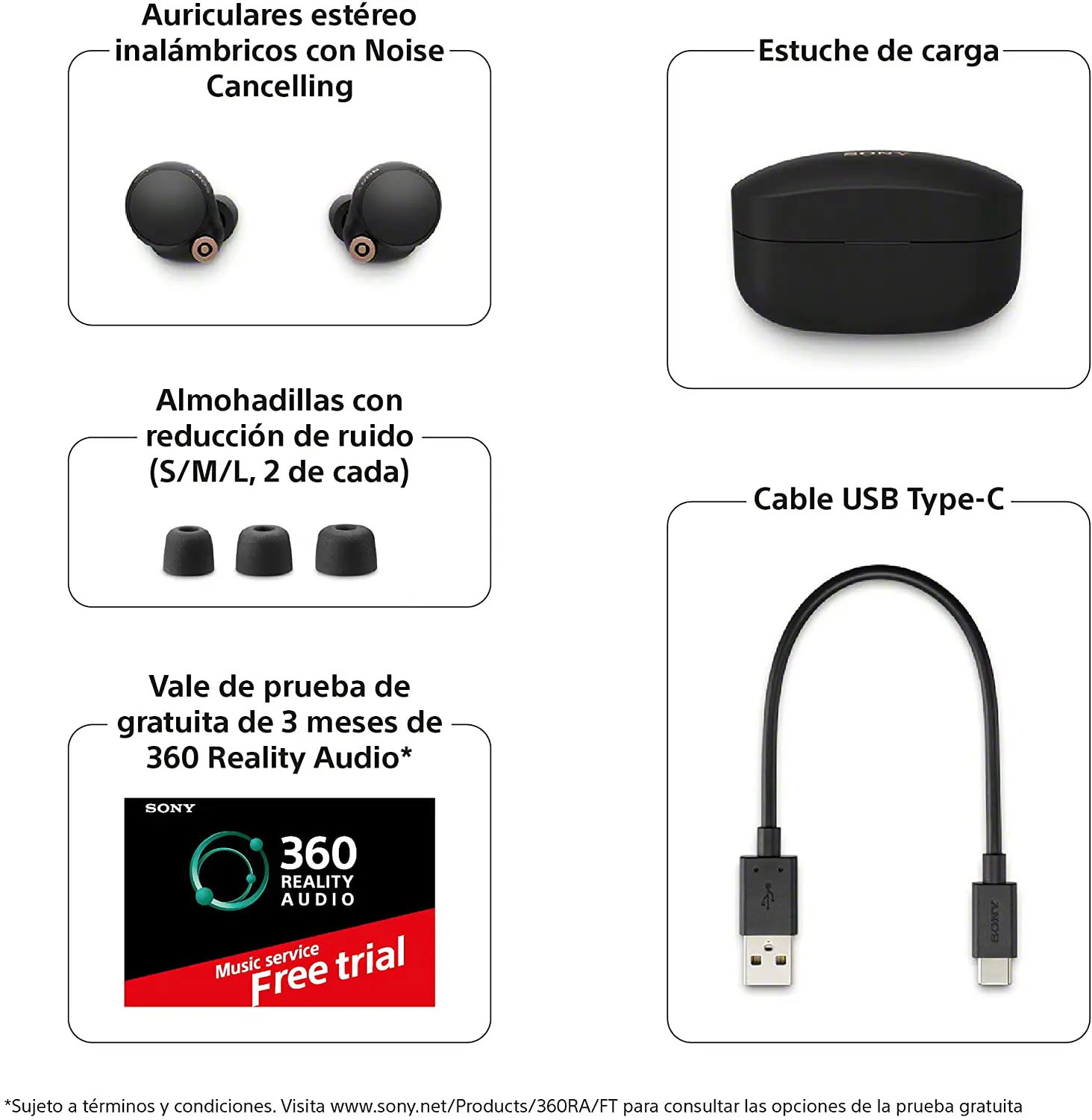 Sony WF-1000XM4 Auriculares inalámbricos con cancelación de ruido - Componentes de la caja