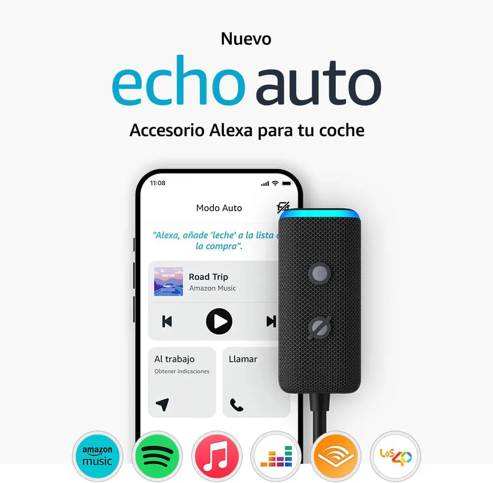 Nuevo Echo Auto (2.ª gen.) | Alexa en tu coche portada con servicios conectados